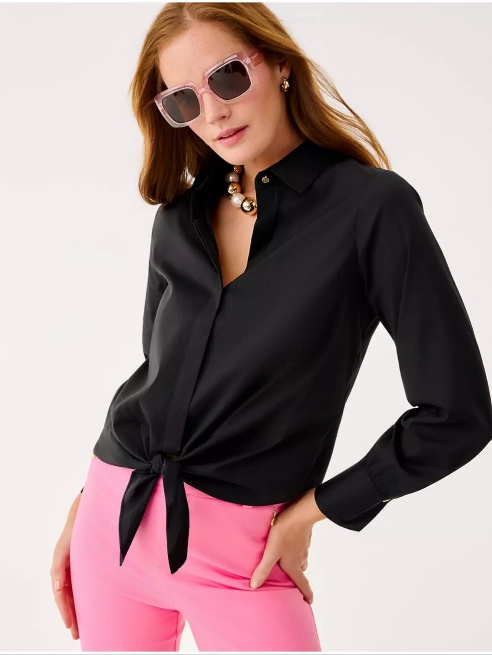Lilly Pulitzer Black Button-Front Tie Lilly Shirt